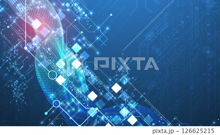 Abstract data background with wireframe wave and circuit lines. Technology concept. Vector Abstract data background with wireframe wave and circuit lines. Technology concept. Vector 126625215