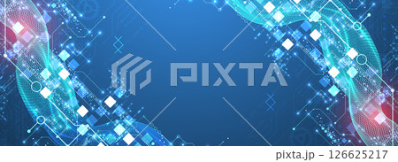 Abstract data background with wireframe wave and circuit lines. Technology concept. Vector 126625217