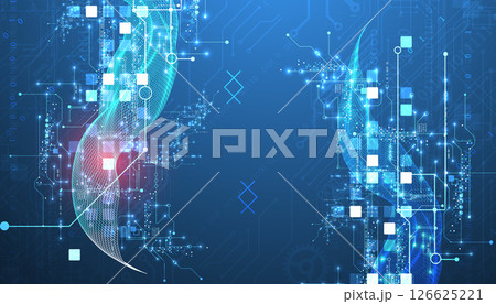 Abstract data background with wireframe wave and circuit lines. Technology concept. Vector Abstract data background with wireframe wave and circuit lines. Technology concept. Vector 126625221