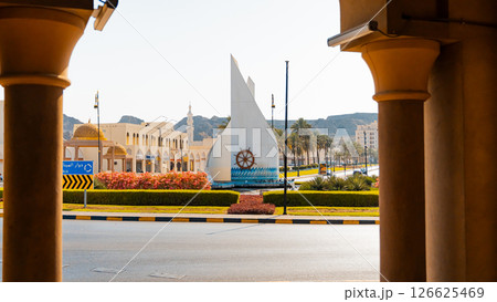 View of coastline of Muttrah district of Muscat, Oman. 126625469