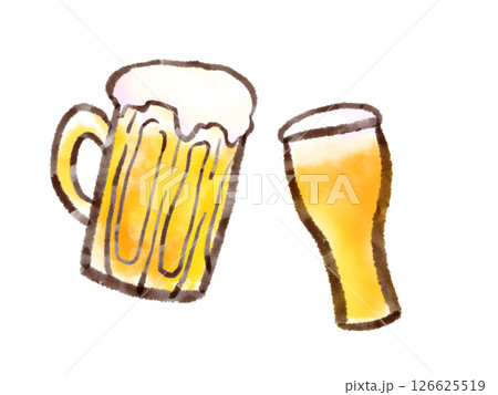 ジョッキとグラスのビールで乾杯のイラスト（墨絵風） 126625519