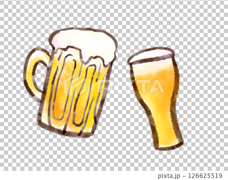 ジョッキとグラスのビールで乾杯のイラスト（墨絵風） 126625519