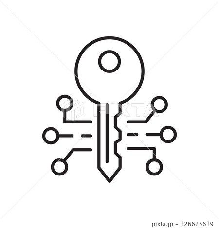 Digital key icon. Symbol of secure access and data encryption. Vector illustration. Editable stroke. Editable stroke. 126625619