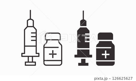 Medical injection icons. Symbol vaccination and healthcare. Vector illustration. 126625627