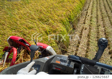 コンバインと稲刈り 126625687