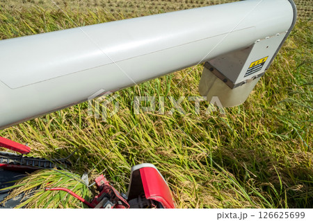 コンバインの運転席からの稲刈り風景 126625699