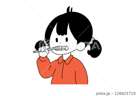 おやすみ前に歯を磨く子ども｜パジャマ姿のフラットイラスト 126625719