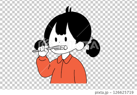 おやすみ前に歯を磨く子ども｜パジャマ姿のフラットイラスト 126625719