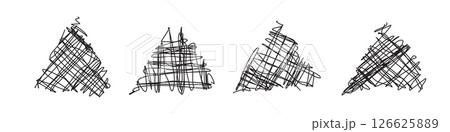 Set of triangle shapes with scrawl loops and scribbles on white bg Set of triangle shapes with scrawl loops and scribbles on white bg 126625889