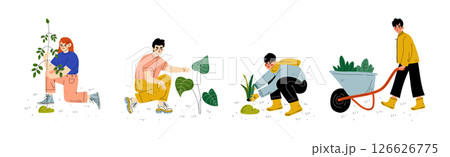 People Character Garden Worker Engaged in Farming Vector Set People Character Garden Worker Engaged in Farming Vector Set 126626775