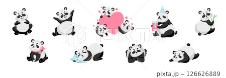 Funny Panda Character as Furry Zoo Creature Vector Set Funny Panda Character as Furry Zoo Creature Vector Set 126626889