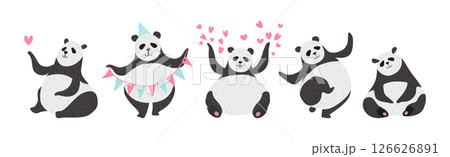 Funny Panda Character as Furry Zoo Creature Vector Set 126626891