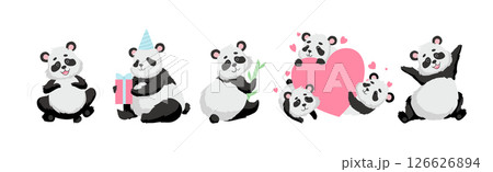 Funny Panda Character as Furry Zoo Creature Vector Set Funny Panda Character as Furry Zoo Creature Vector Set 126626894