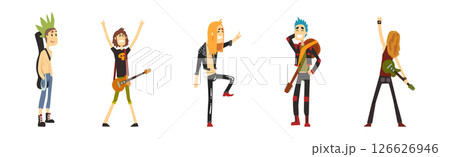 Funny Man Rock Musician Character Perform on Stage Vector Set 126626946