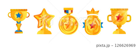 Golden Winner Award and Trophy for Achievement Vector Set 126626969