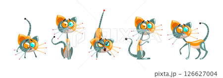 Cyborg Cat Artificial Intelligence and Mechanical Personage Vector Set 126627004