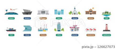 Color building icons set. 126627073