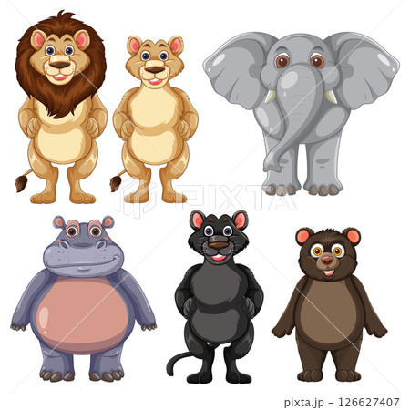 Cute Cartoon Animals Standing Together 126627407