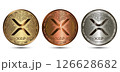 Gold, silver and bronze XRP cryptocurrency coin isolated on a white background. Financial business. XRP coin set. 126628682