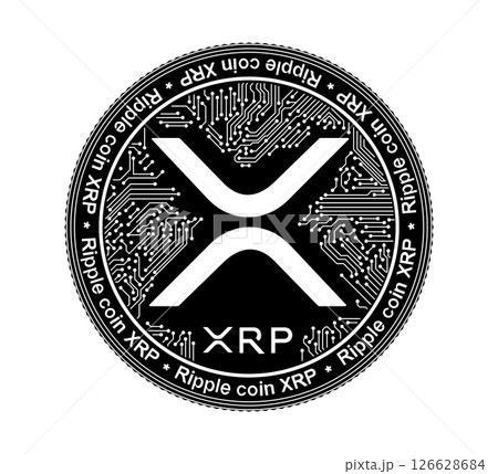 Cryptocurrency coin XRP. The coin is depicted in black and white. Financial business. Vector illustration. 126628684