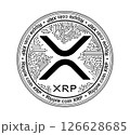 Cryptocurrency coin XRP. The coin is depicted in black and white. Financial business. Vector illustration. 126628685