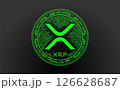 Cryptocurrency green coin XRP. Isolated on a black background. Financial business. Vector illustration. 126628687