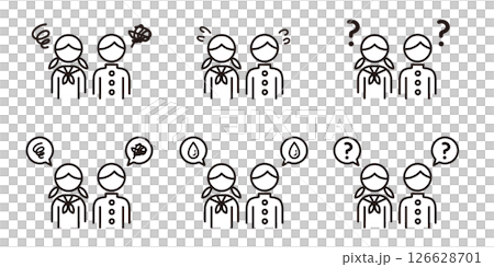 ネガティブな感情のピクトグラム。悩んでいる、もやもやしている、困っている人のアイコン。 ネガティブな感情のピクトグラム。悩んでいる、もやもやしている、困っている人のアイコン。 126628701