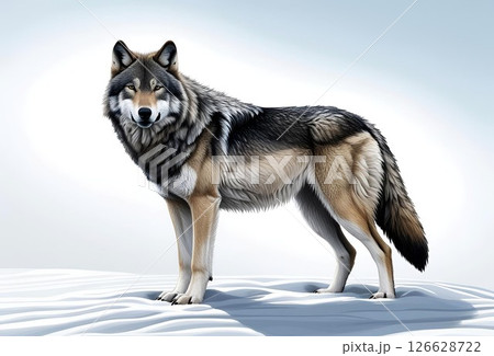 雪の上に立つ狼のリアルなイラスト 126628722