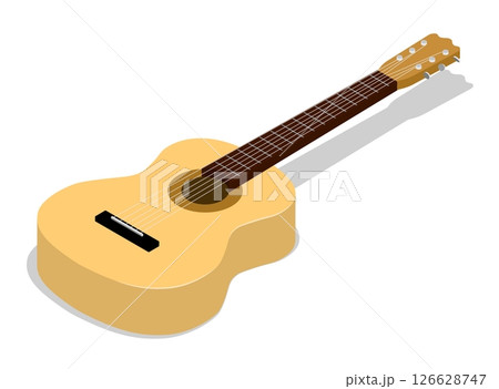 Isometric concert classical six string guitar top view. Guitarist musical instrument of author. Realistic 3D vector concept isolated on white background 126628747