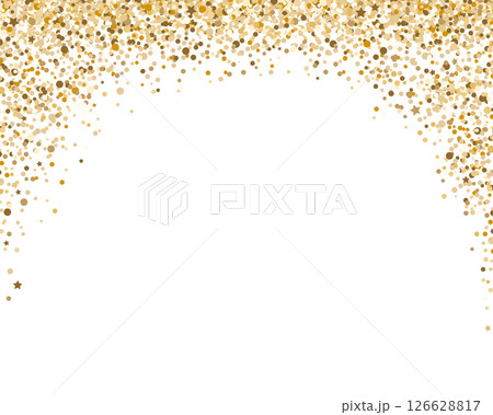 Golden glitter display frame. Glittering falling holiday confetti background, vector illustration. 126628817