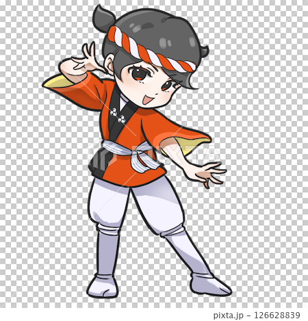 一位身穿法被的日本女性在節日裡玩樂的 SD 插圖 126628839