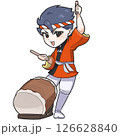 法被を着て和太鼓を叩くお祭りを楽しく盛りあげる日本人男性のSDイラスト 126628840