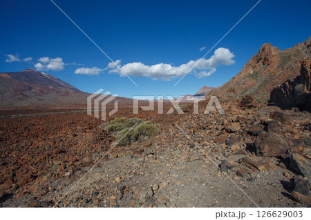 Blue sky with clouds, desert hills and mountain. Nature landscape Blue sky with clouds, desert hills and mountain. Nature landscape 126629003