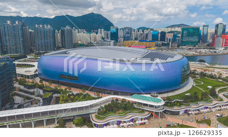 Modern Architecture of Large Venue Overlooking City and Waterfront Modern Architecture of Large Venue Overlooking City and Waterfront 126629335