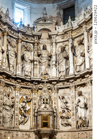 Coimbra , Portugal - Mar 14, 2025: Interior of the Old Cathedral of Coimbra, Se Velha at Coimbra, Portugal. Coimbra , Portugal - Mar 14, 2025: Interior of the Old Cathedral of Coimbra, Se Velha at Coimbra, Portugal. 126629422
