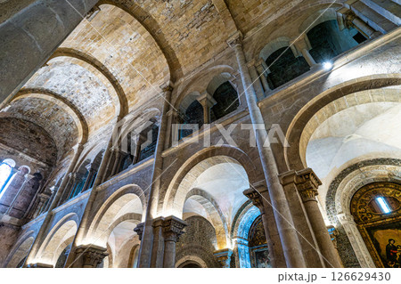 Coimbra , Portugal - Mar 14, 2025: Interior of the Old Cathedral of Coimbra, Se Velha at Coimbra, Portugal. 126629430