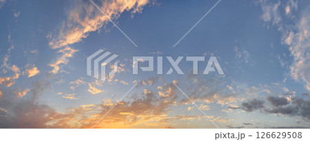 Summer sky with cloud and sun light. Nature background, skyline landscape Summer sky with cloud and sun light. Nature background, skyline landscape 126629508