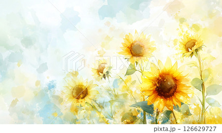 青空とひまわりのイラストgenerative ai 126629727