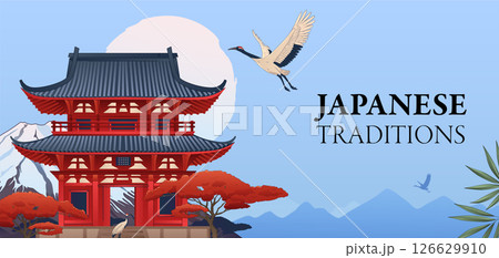 Vintage japanese tradition with Pagoda 126629910