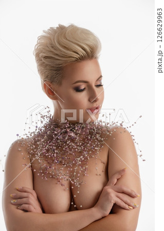 Elegant woman in floral lingerie, embodying beauty and grace Elegant woman in floral lingerie, embodying beauty and grace 126629963