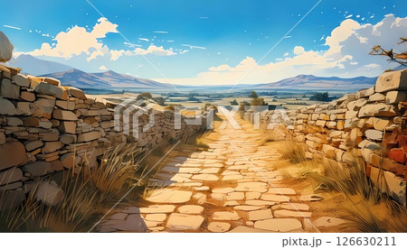 ゲーム背景 古代ローマレンガ造りの石畳の道 ゲーム背景 古代ローマレンガ造りの石畳の道 126630211