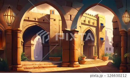 ゲーム背景　世界遺産に登録されたアラビアンファンタジーな街並み風 126630212