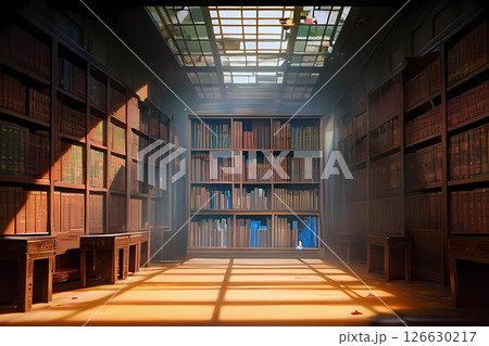 ゲーム背景　古代文明の図書館と本段 126630217