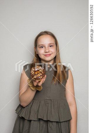 Attractive child kid girl 10-11 years old wearing casual clothes have fun  126630592