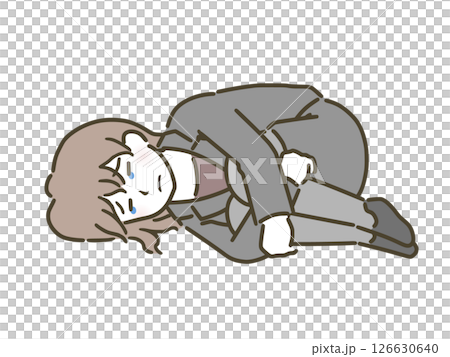 一名年輕女子（西裝）蹲著哭泣 126630640