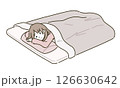 布団の中で涙を流す若い女性 126630642
