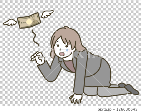 年輕女子（西裝）丟錢後哭泣 126630645