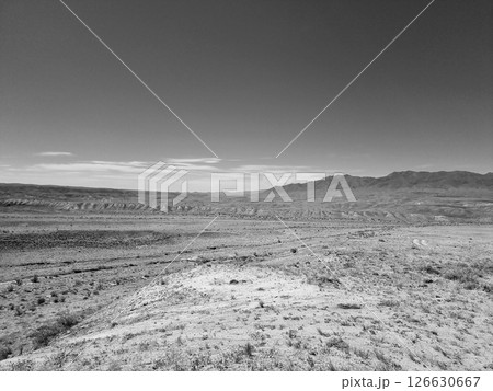 Beautiful desert in the valley. Black and white photo. 126630667