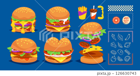 Modern Cartoon Smash Burger Element Collection Modern Cartoon Smash Burger Element Collection 126630743