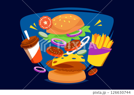 Modern Cartoon Smash Burger Composition Modern Cartoon Smash Burger Composition 126630744